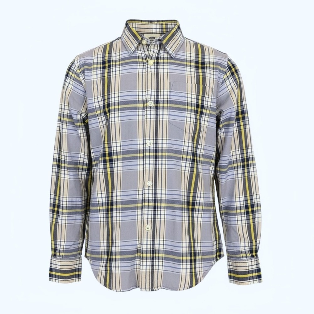 Old Navy Plaid Long Sleeve Button Up Shirt Kids Size L G‎ 10/12 Blue Yellow
